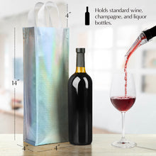 TheBarsentials Wine Gift Bag - 12 Pack Iridescent Reusable Wine Bottle Gift Totes with Handles - 14x4x4.5